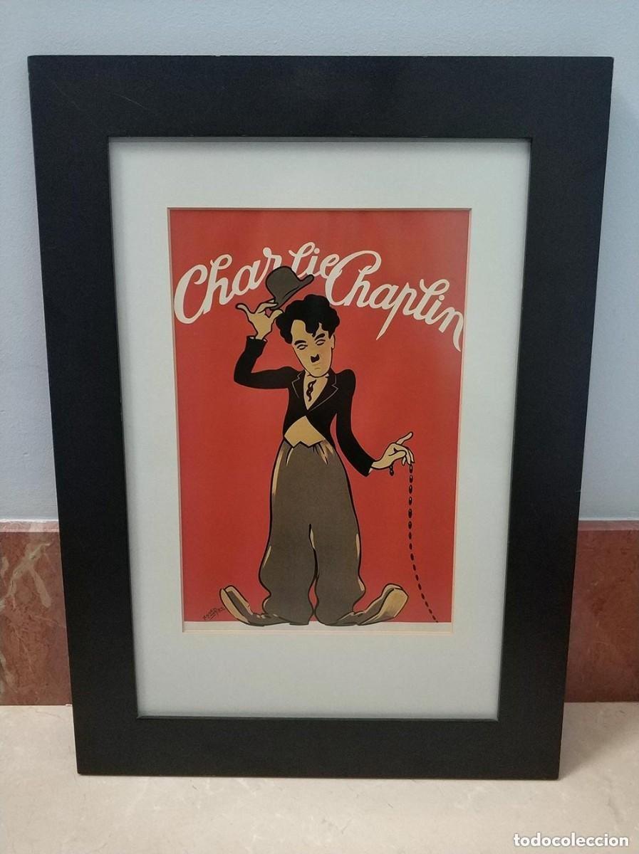 Arte: Espectacular lamina enmarcada de Charles Chaplin - Roger Cartier, Charlie Chaplin a&ntilde;o 1980