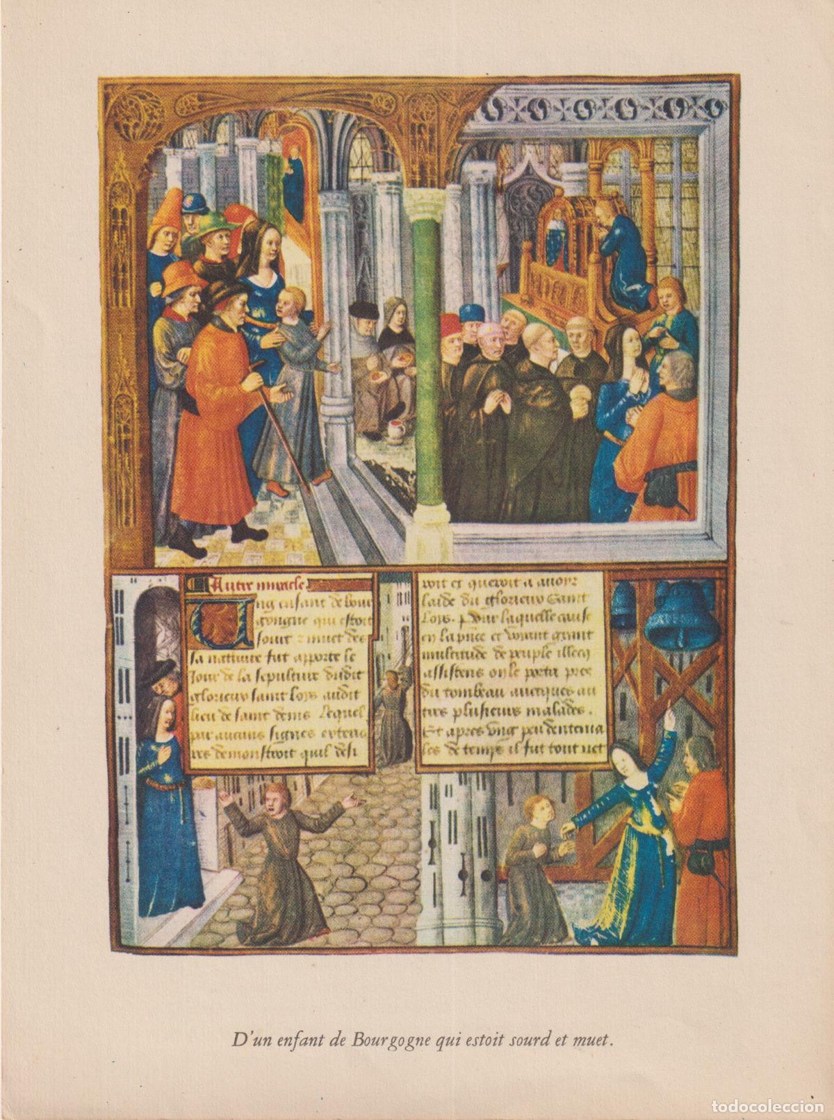 Arte: L&Aacute;MINA DE UNA MINIATURA DEL S.XV - MANUSCRITO MEDIEVAL FRANC&Eacute;S - VIDA Y MILAGROS DE SAN LUIS