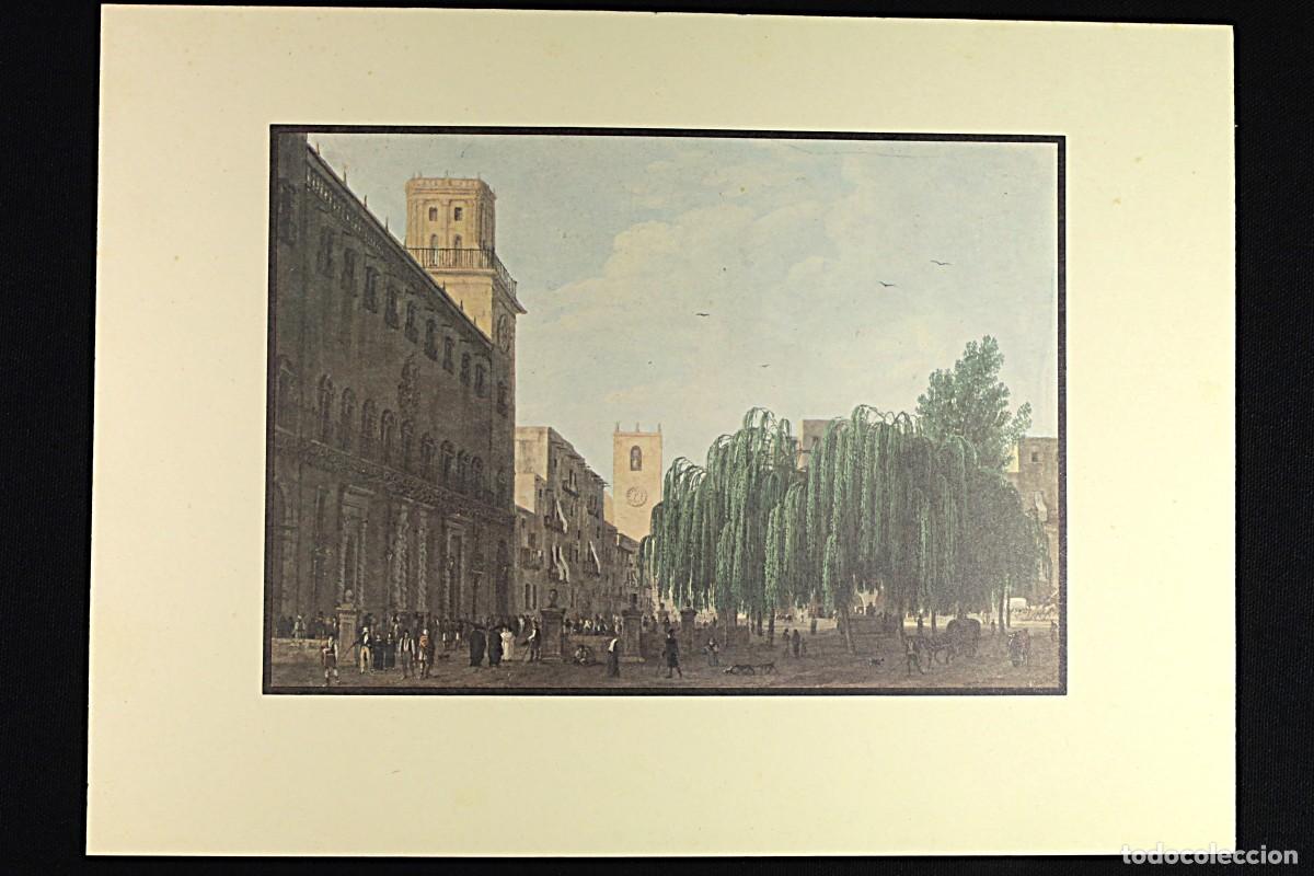 Arte: L&aacute;mina a color de la plaza del Ayuntamiento de Alicante. Color print of Alicante's Town Hall Square.