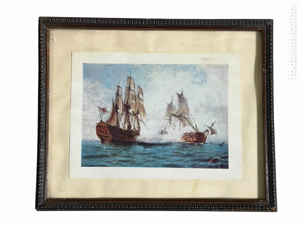 Arte: L&aacute;mina Batalla de Barcos enmarcada