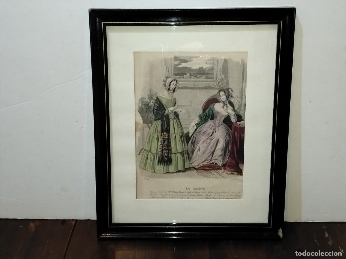 Arte: L&Aacute;MINA DE MODA FRANCESA ANTIGUA(FASHION PLATE)ENMARCADA LA MODE SIGLO XIX
