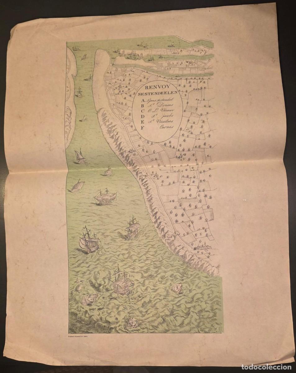 Arte: Gran l&aacute;mina cartogr&aacute;fica de Brujas &ndash; Renvoi Sestendeelen &ndash; barcos y monstruos marinos &ndash; 60 &times; 46 cm