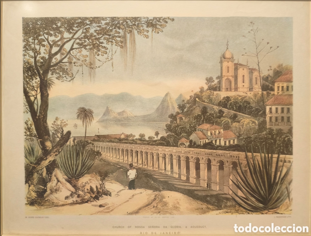 Arte: L&aacute;mina Litograf&iacute;a R&iacute;o de Janeiro - Iglesia de la Gloria y Acueducto - William Gore Ouseley (a&ntilde;ade &rdquo;O