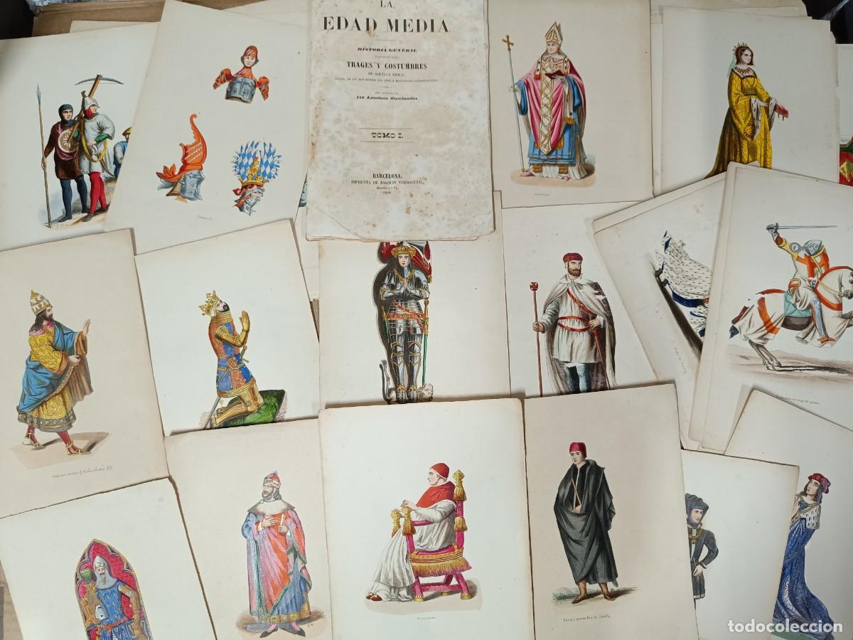 Arte: GRAN LOTE DE 98 ANTIGUAS LAMINAS DE 1846, TRAJES Y COSTUMBRES DE LA EDAD MEDIA. REYES, MILITAR -P29