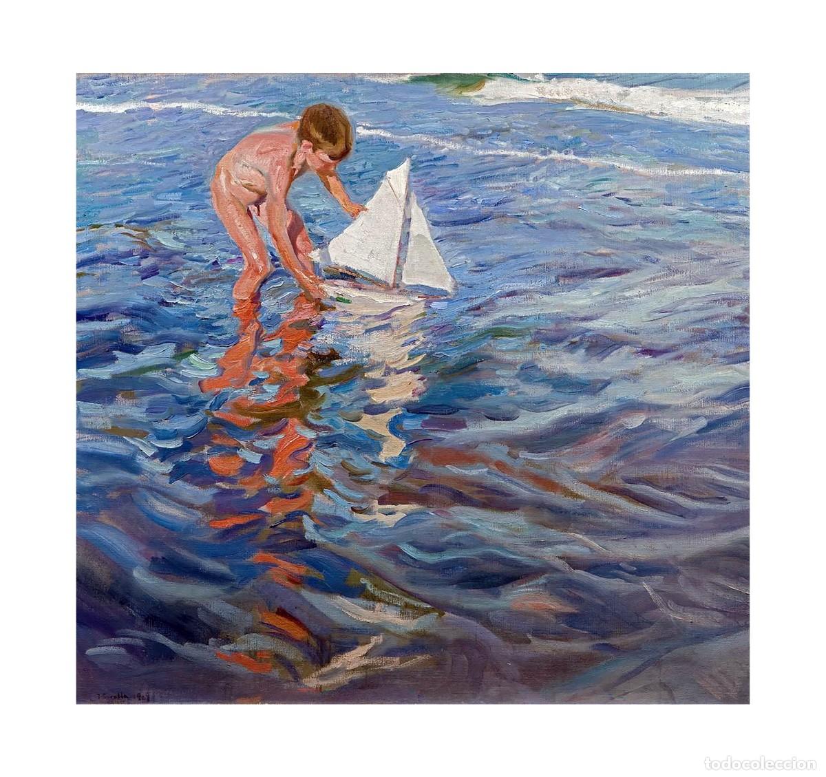 Arte: L&aacute;mina (34 x 32 cm) del cuadro El Balandrito, de Joaqu&iacute;n Sorolla. Tema: Pintura, Arte, Mar.
