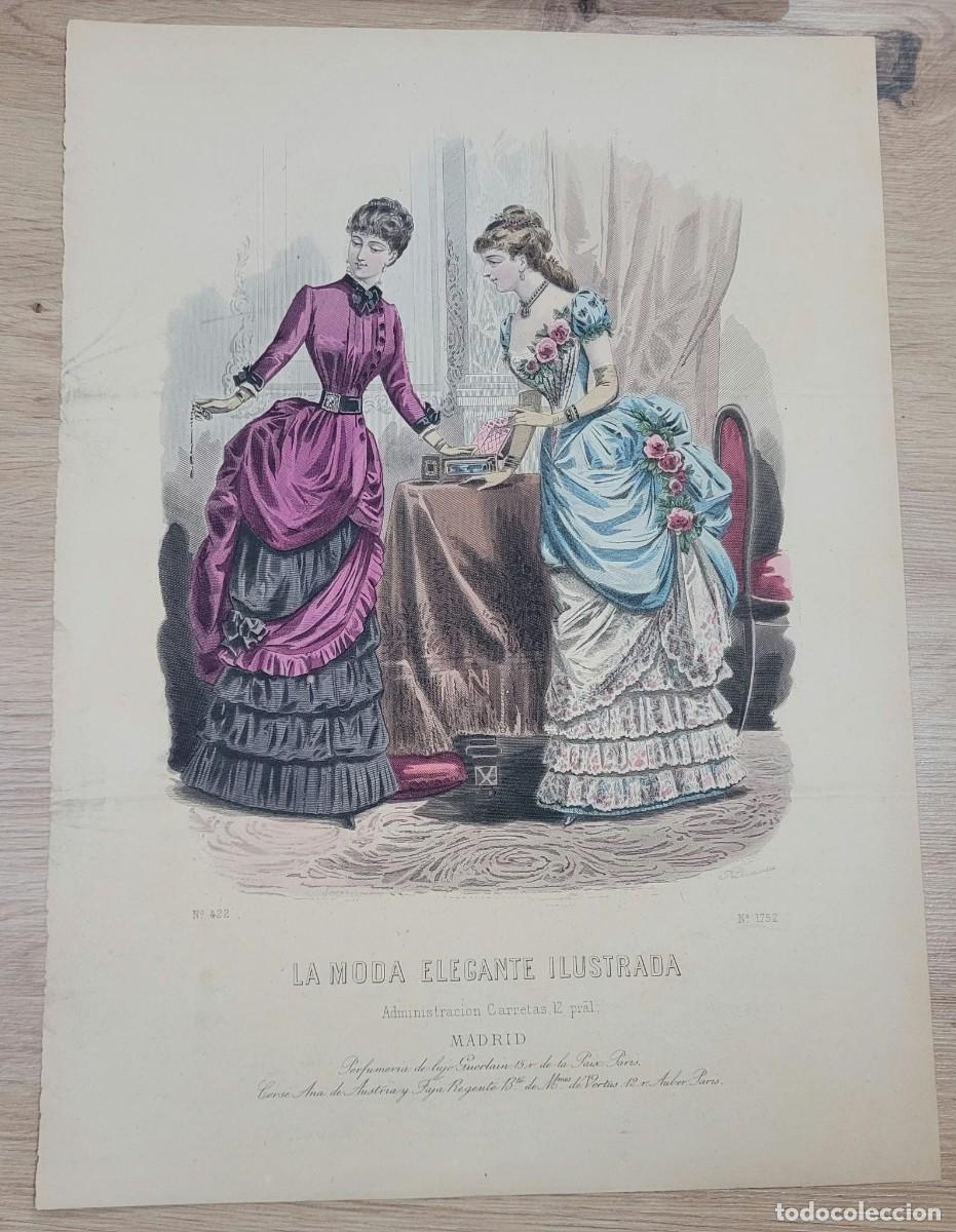 Arte: LAMINA ANTIGUA MODA ELEGANTE 1880s N 1762 DOS DAMAS JOYERO GUERLAIN