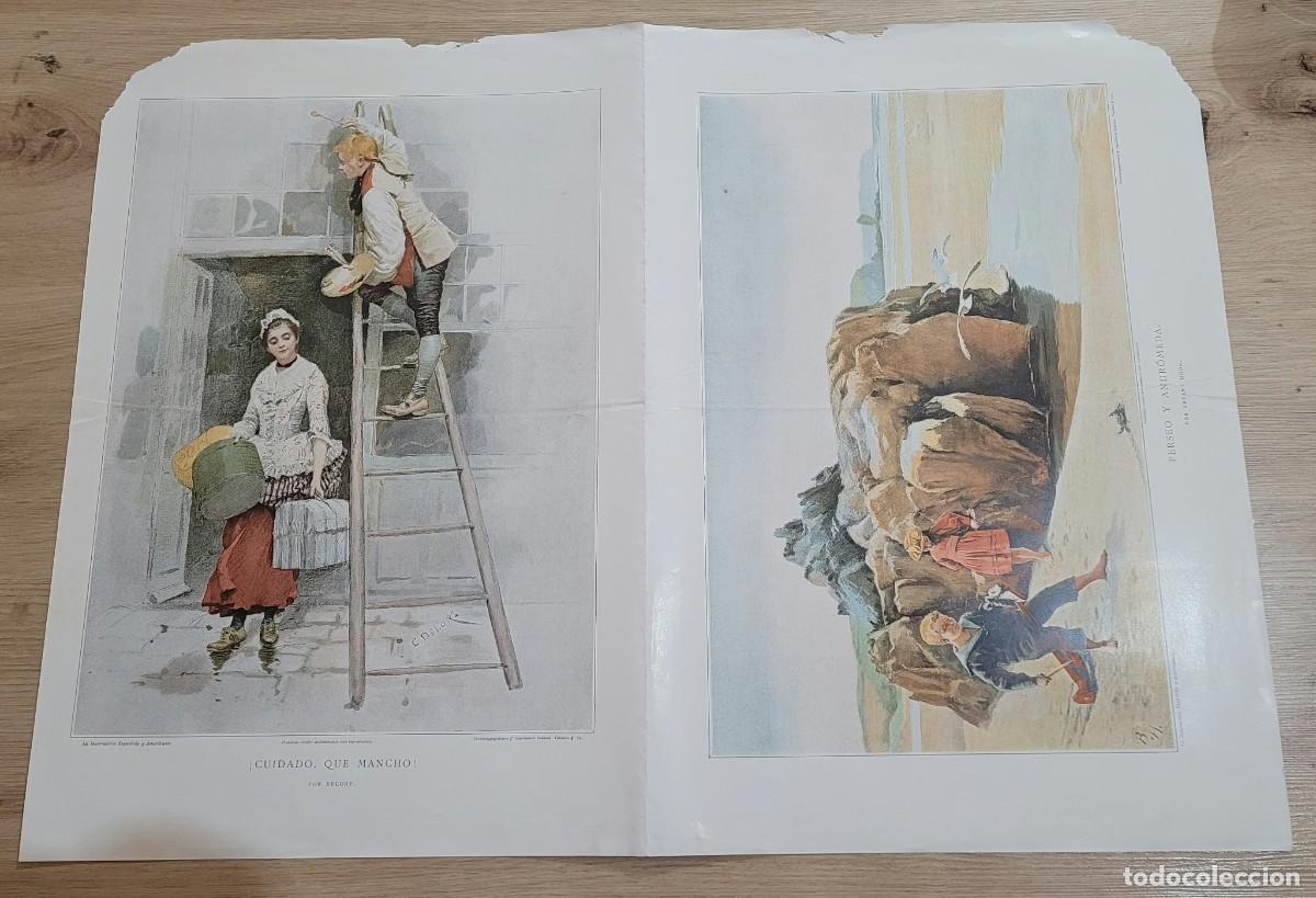 Arte: LAMINA DOBLE PAGINA CUIDADO QUE MANCHO ESCENAS COSTUMBRISTAS 58X42 CM