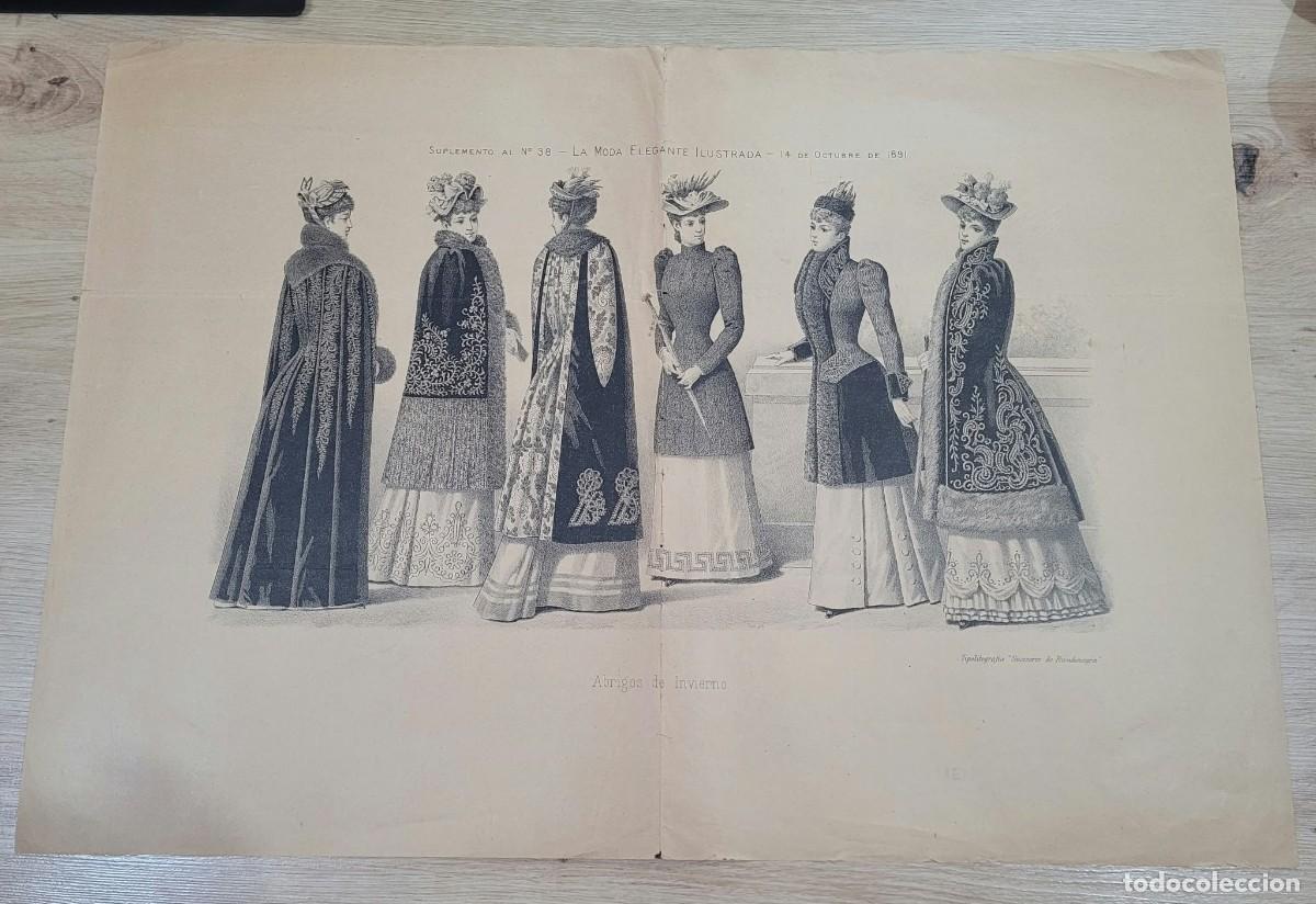 Arte: 1891 SUPLEMENTO LA MODA ELEGANTE ABRIGOS DE INVIERNO LITOGRAFIA 57X39 CM