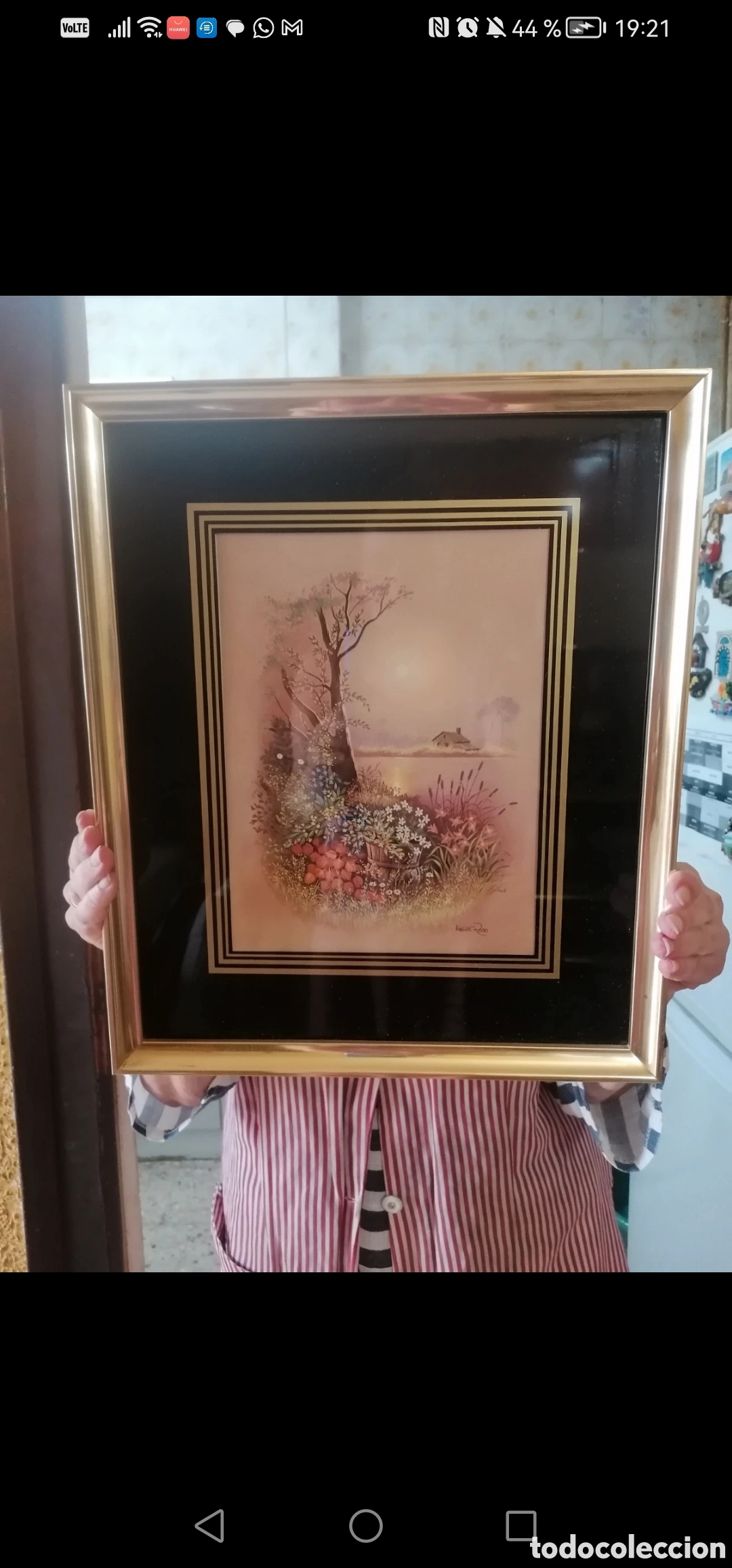 Arte: Cuadro Cl&aacute;sico paisaje Jard&iacute;n paspartu Negro Marco Dorado.