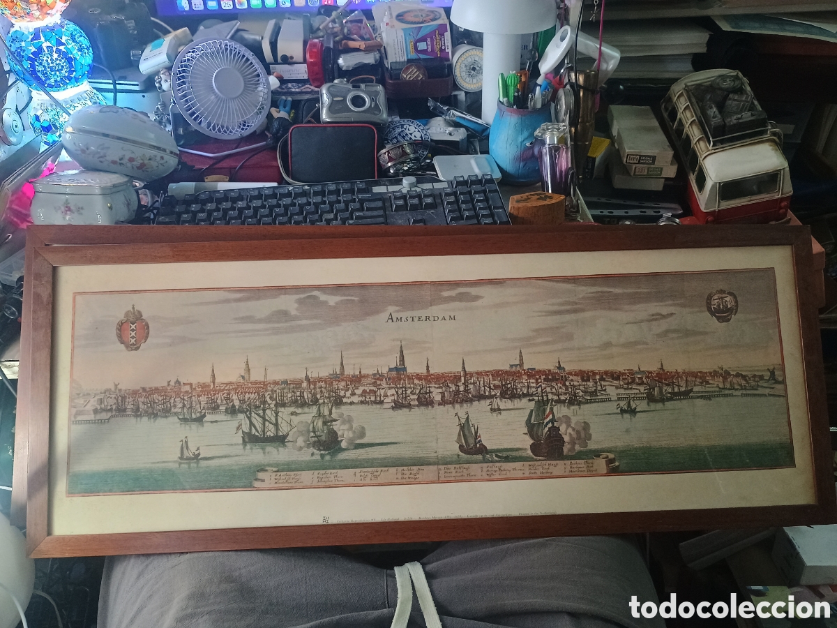Arte: Lamina de Amsterdam verkerke reprodukties:mathens merian 1593-1650 enmarcada en madera