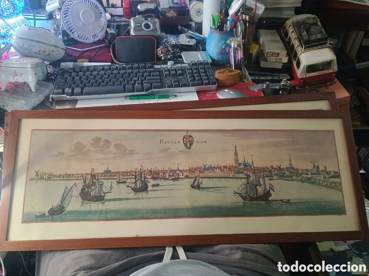 Arte: Lamina de ROTTERDAAM verkerke reprodukties:mathens merian 1593-1650 enmarcada en madera