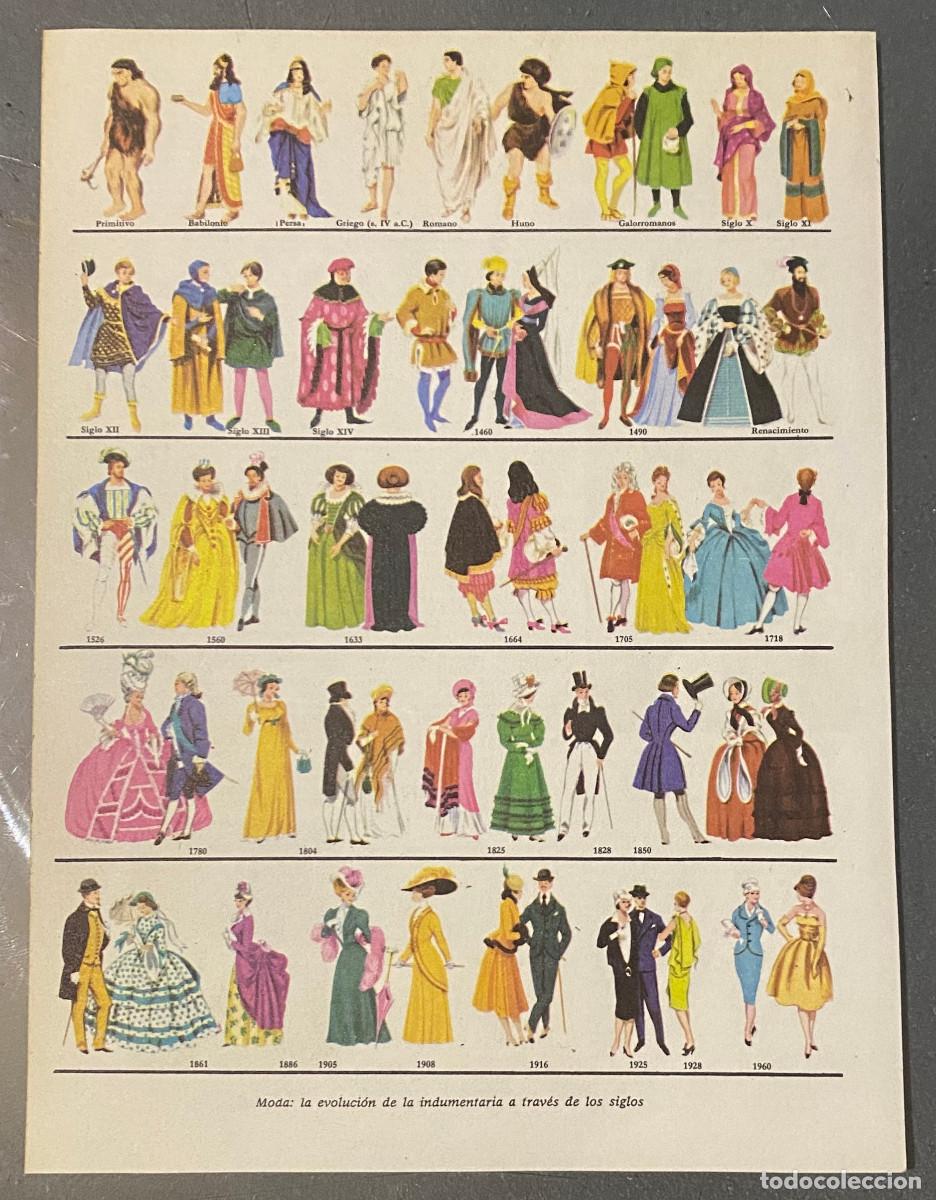 Arte: L&aacute;mina enmarcable p&aacute;gina de libro. Moda e indumentaria en la Historia. Tama&ntilde;o cuartilla. Buen estado
