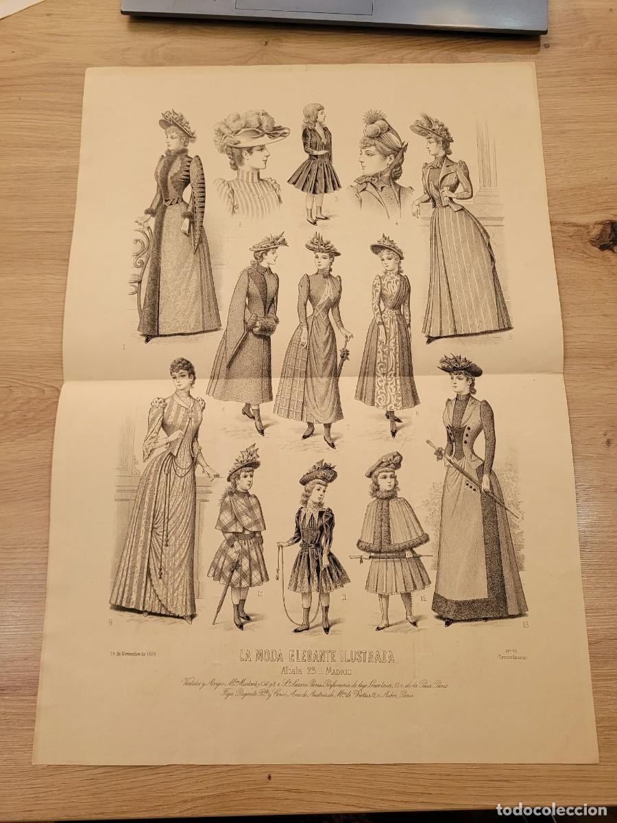 Arte: LAMINA ANTIGUA GRAN FORMATO 1899 LA MODA ELEGANTE ILUSTRADA ABRIGOS NI&Ntilde;AS GUERLAIN 54X38 CM