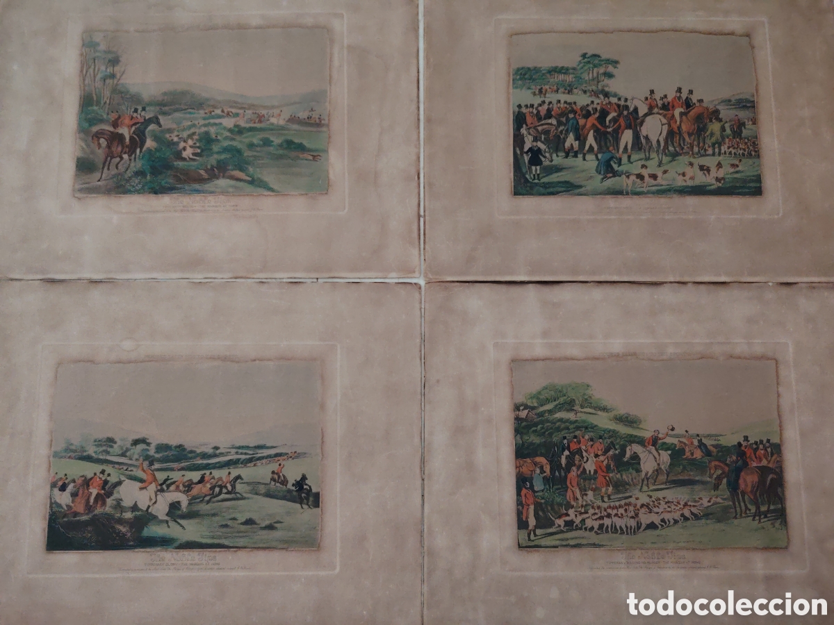 Arte: 4 antiguas l&aacute;minas con escenas de cacer&iacute;as. THE NOBLE JIPS. 1842.