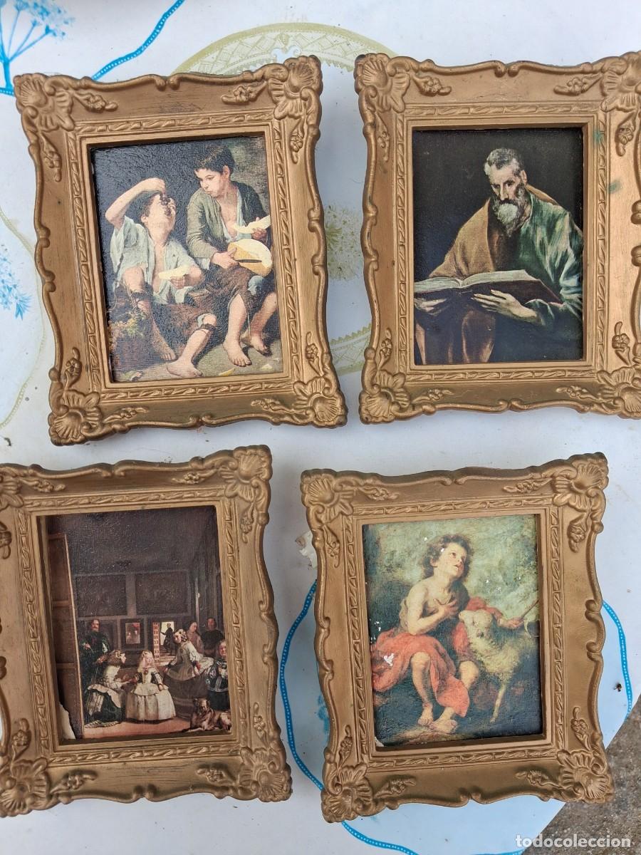Arte: Zurbar&aacute;n + Murillo + Velazquez + El Greco - Cuatro bonitos cuadros Vintage a&ntilde;os 70&acute;s - 17 por 14 cms