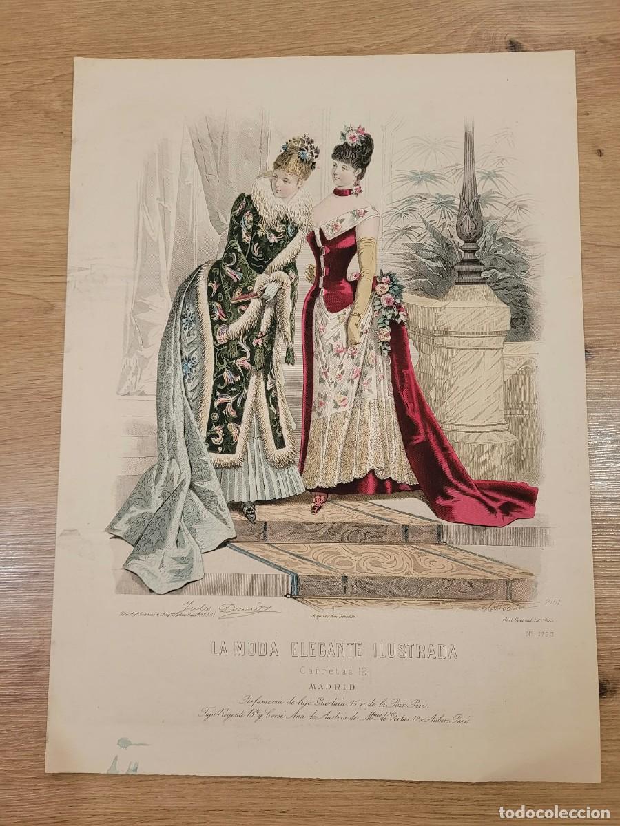 Arte: LAMINA LA MODA ELEGANTE N 1792 DAMAS ABRIGO Y GALA GUERLAIN 37.5 X 27 CM