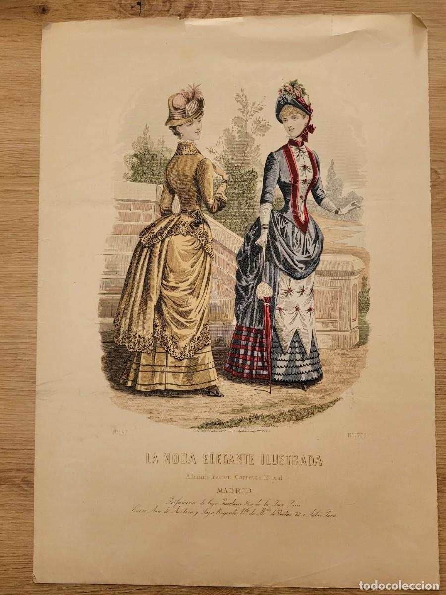 Arte: LAMINA ANTIGUA 1885 LA MODA ELEGANTE MADRID CARRETAS MODA VICTORIANA 37.5X27cm