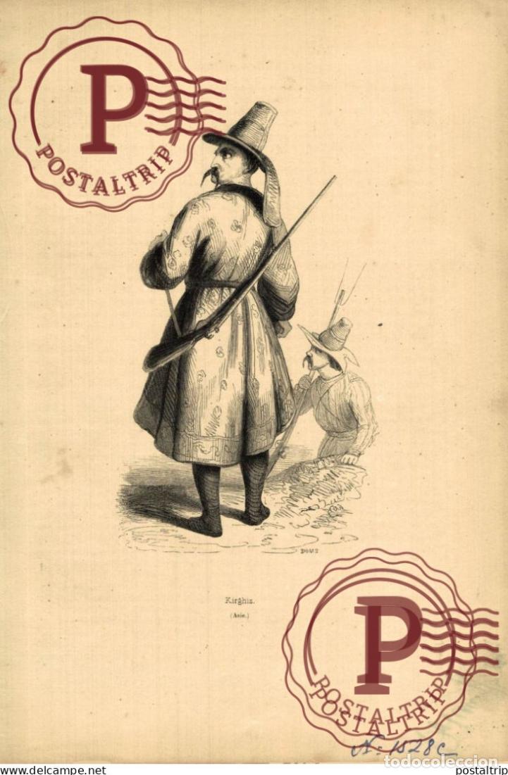 Arte: Kirghiz. Asie - Kyrgyz people Kirgisen Kyrgyzstan ASIE ASIA ASIEN GRAVURE BOIS 27*18CM Trachten c