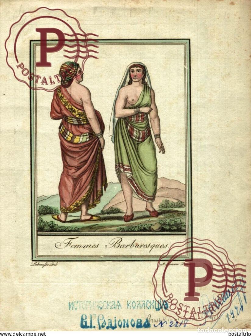 Arte: 1796 FEMMES BARBARESQUES NUS AKT NAKED NU 26*18CM Trachten costumes ethnic