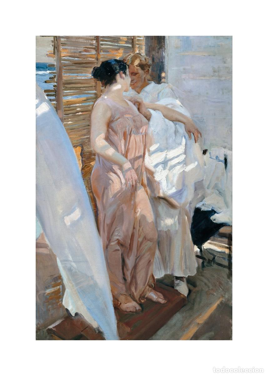 Arte: L&aacute;mina (42 x 30 cm) del cuadro La Bata Rosa, de Joaqu&iacute;n Sorolla. Tema: Pintura, Arte, Mar.