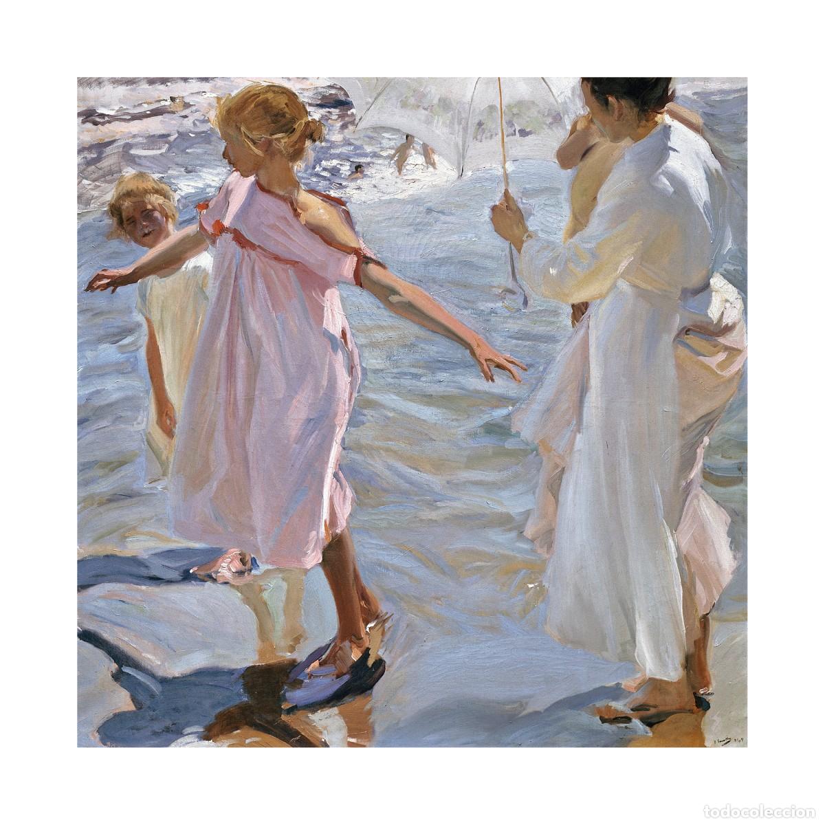 Arte: L&aacute;mina (32 x 32 cm) del cuadro La Hora del Ba&ntilde;o, Valencia, de Joaqu&iacute;n Sorolla. Pintura, Arte, Mar.
