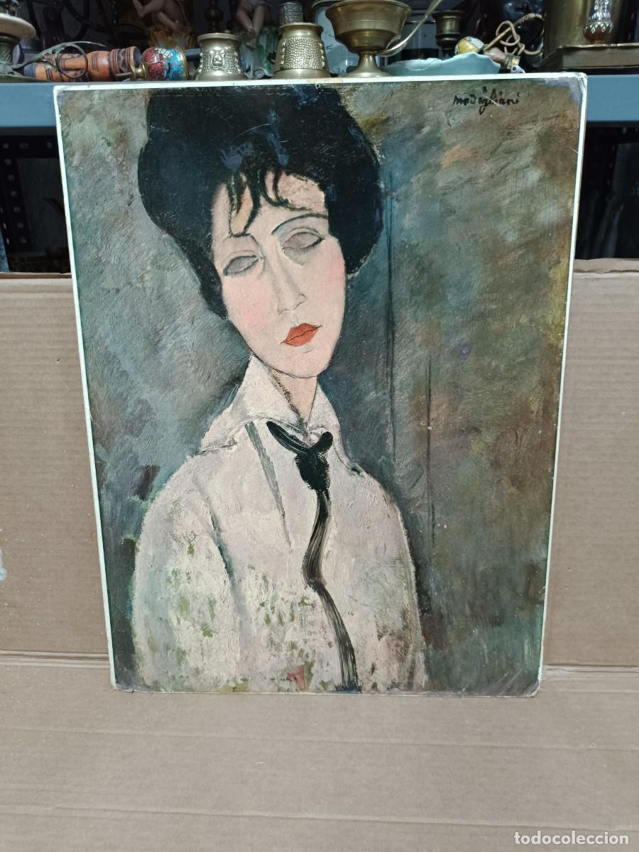 Arte: ANTIGUO CUADRO TIPO LAMINA CON REPRODUCCION DE MODIGLIANI, MUJER CON LAZO NEGRO -F1