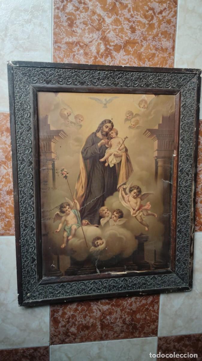 Arte: SAN JOSE.-LAMINA ENMARCADA.-RELIGION.-LAMINA EN TELA.-MEDIDAS DE 78 X 63 CM.-SIGLO XIX.