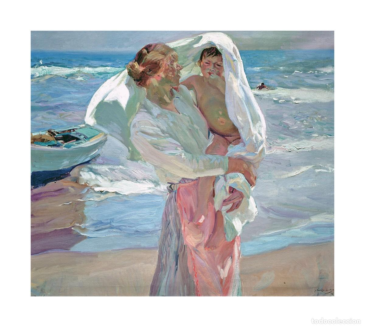 Arte: L&aacute;mina (36 x 32 cm) del cuadro Saliendo del Ba&ntilde;o, de Joaqu&iacute;n Sorolla. Tema: Pintura, Arte, Mar.