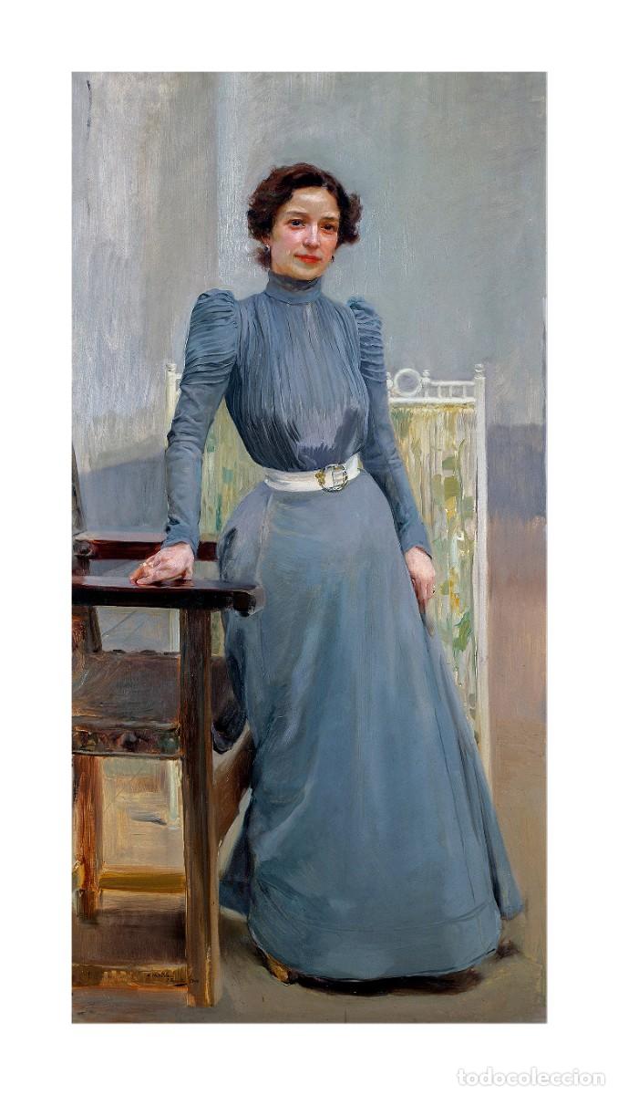 Arte: L&aacute;mina (46 x 26 cm) del cuadro Clotilde con Traje Gris, de Joaqu&iacute;n Sorolla. Tema: Pintura, Arte.