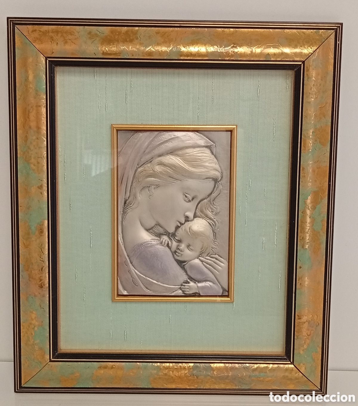 Arte: .CUADRO DELICADO RELIEVE DE LA VIRGEN CON EL NI&Ntilde;O EN PLATA DE LEY 925