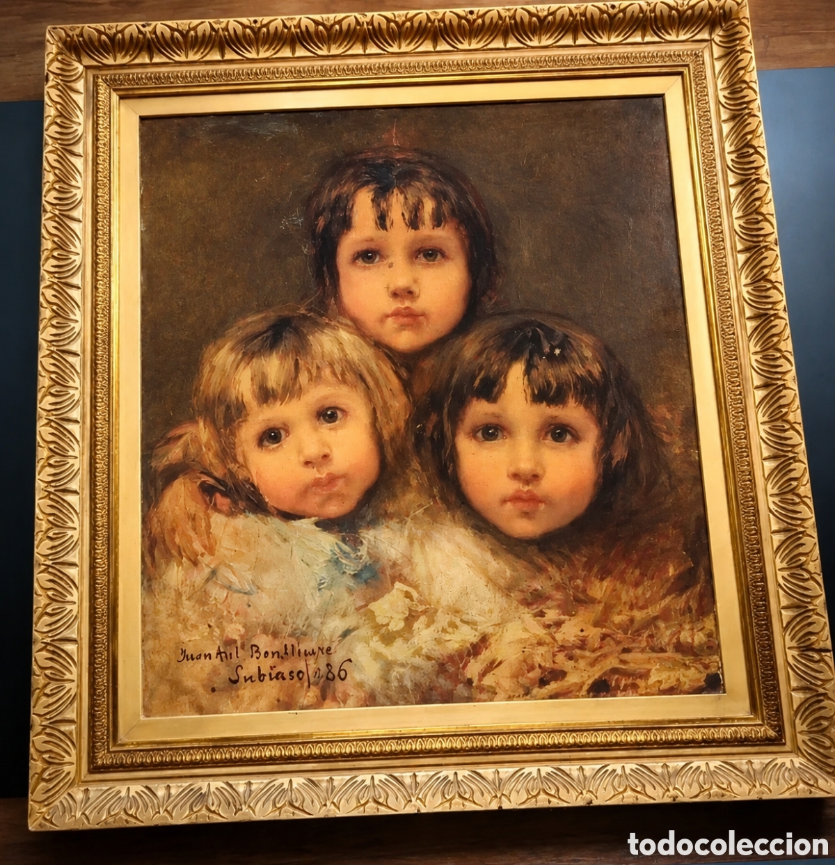 Arte: L&aacute;mina vintage Benlliure con marco de madera dorado &ndash; 52 x 46 cm