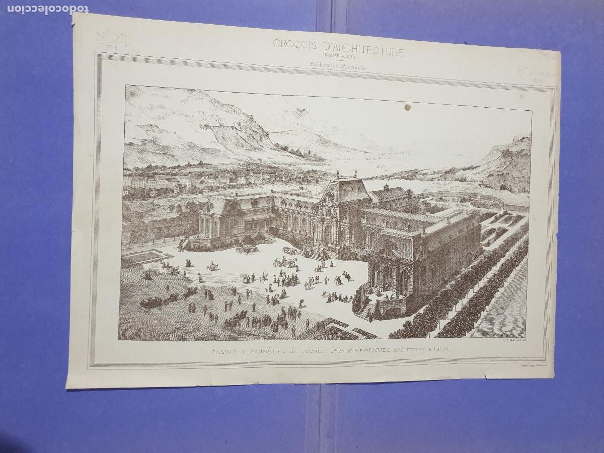 Arte: CROQUIS ARQUITECTONICO DE EPOCA.IMP.MONROC ,PARIS