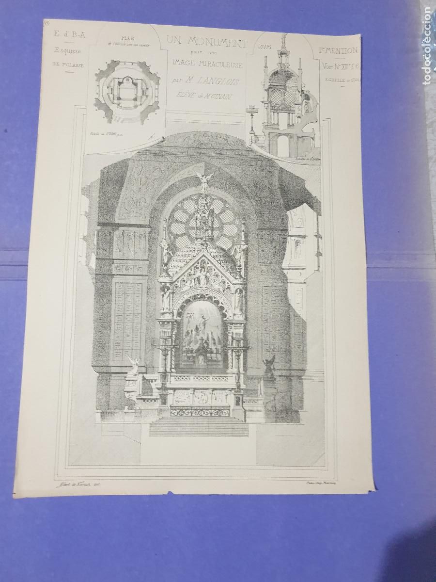Arte: CROQUIS ARQUITECTONICO DE EPOCA.IMP.MONROC ,PARIS