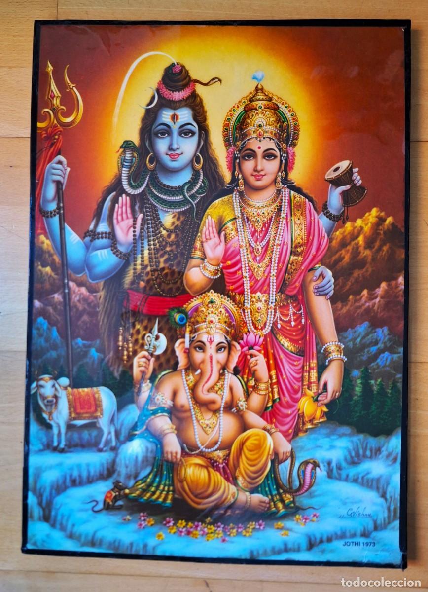 Arte: PRECIOSO CUADRO ORIGINAL DE LA INDIA TAMA&Ntilde;O 42 X 30 - DIOS VISHNU Y FAMILIA - EN PERFECTO ESTADO