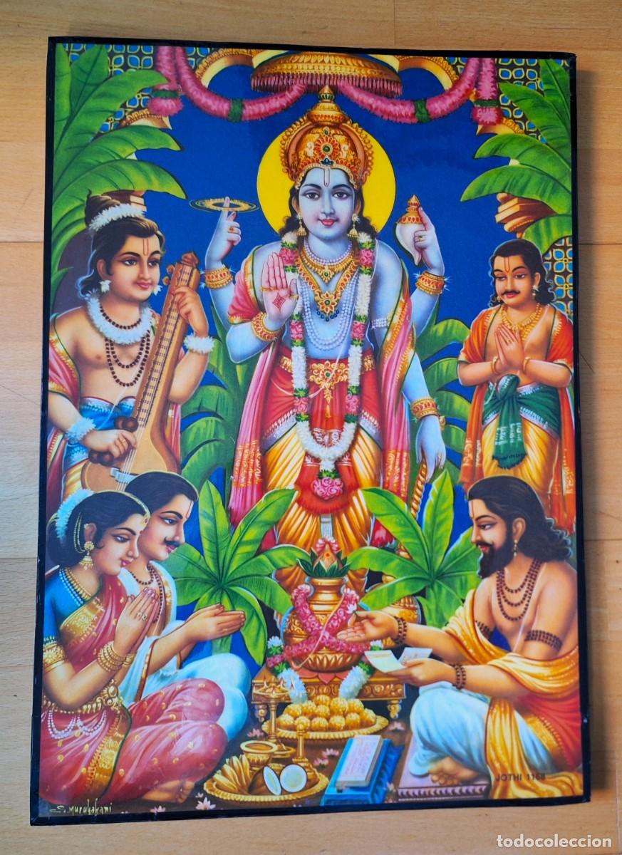 Arte: PRECIOSO CUADRO ORIGINAL DE LA INDIA TAMA&Ntilde;O 42 X 30 - DIOS SATYANARAYAMA - EN PERFECTO ESTADO