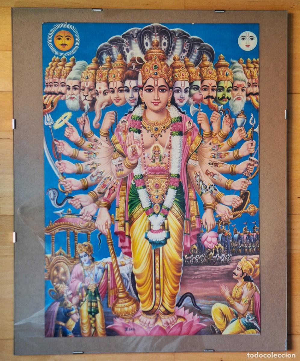 Arte: PRECIOSO CUADRO ORIGINAL DE LA INDIA TAMA&Ntilde;O 48 x 40 - DIOS KRISHNA - EN PERFECTO ESTADO