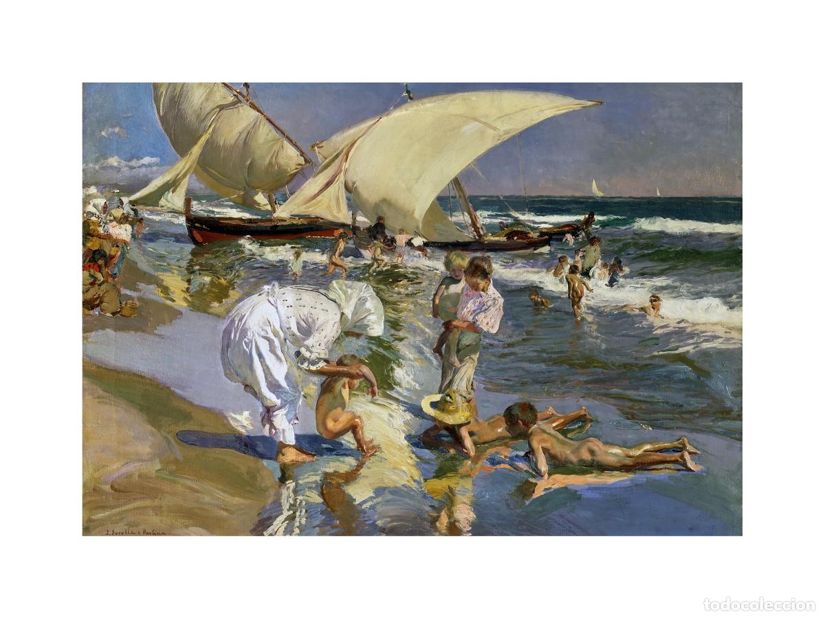 Arte: L&aacute;mina (40 x 30 cm) de Playa de Valencia a la Luz de la Ma&ntilde;ana, Joaqu&iacute;n Sorolla. Pintura, Arte, Mar.