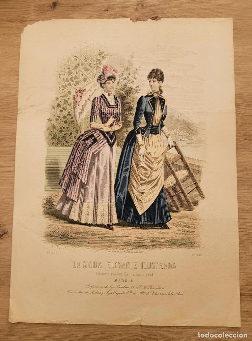 Arte: LAMINA ANTIGUA 1880 LA MODA ELEGANTE ILUSTRADA FIGURIN COLOR N 1818 GUERLAIN. 37.5X27cm ESPA&Ntilde;A SPAIN