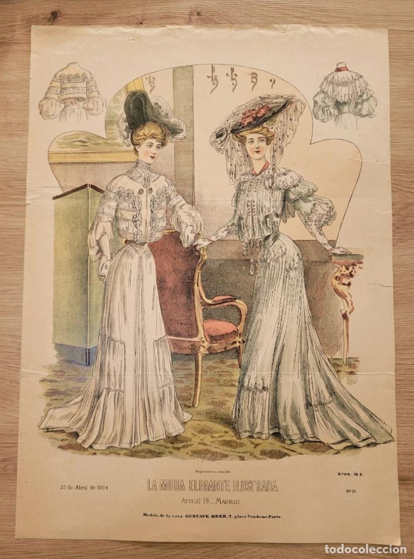 Arte: LAMINA ANTIGUA 1904 LA MODA ELEGANTE ILUSTRADA FIGURIN GUSTAVE BEER PARIS. 37.5X27cm ESPA&Ntilde;A SPAIN