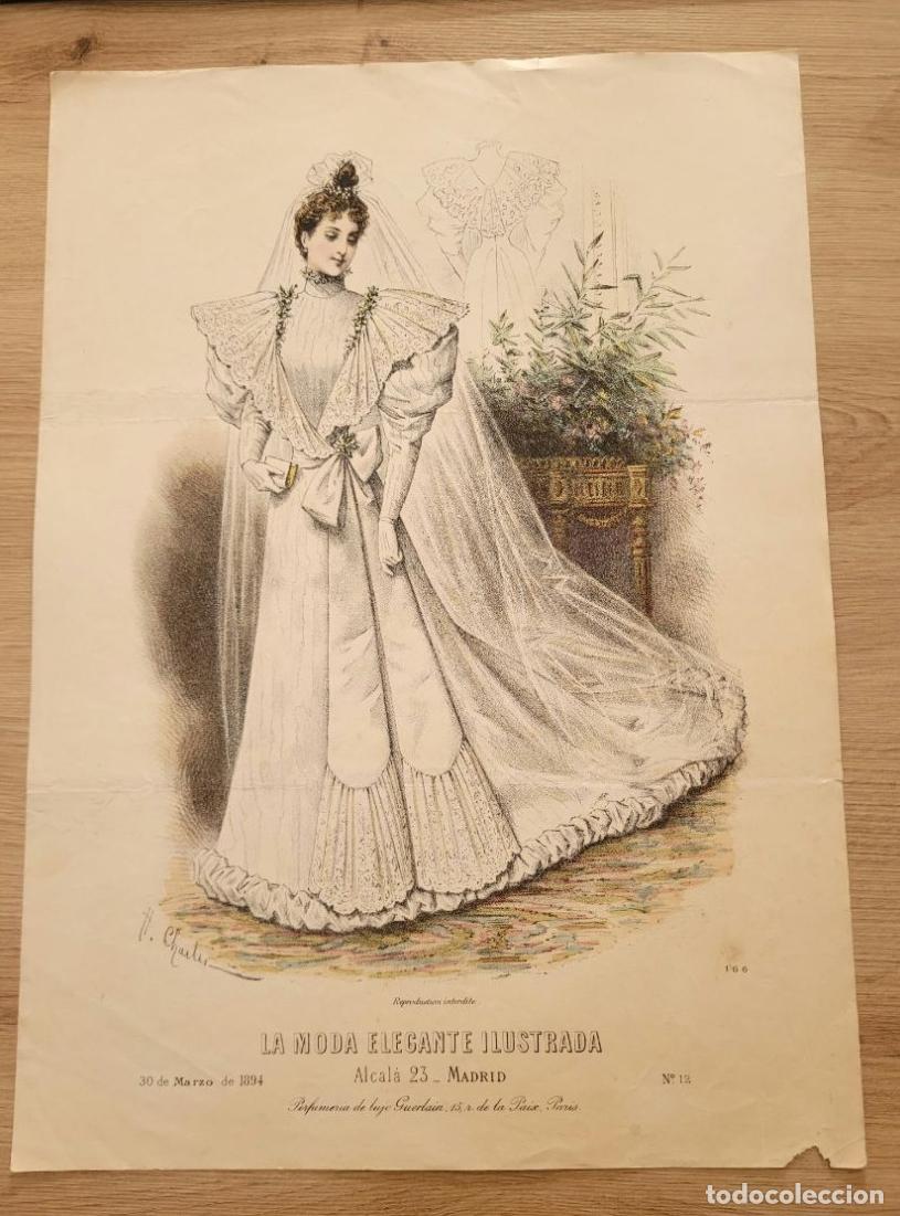 Arte: LAMINA ANTIGUA 1894 LA MODA ELEGANTE ILUSTRADA FIGURIN NOVIA GUERLAIN N 12. 37.5X27cm ESPA&Ntilde;A SPAIN W