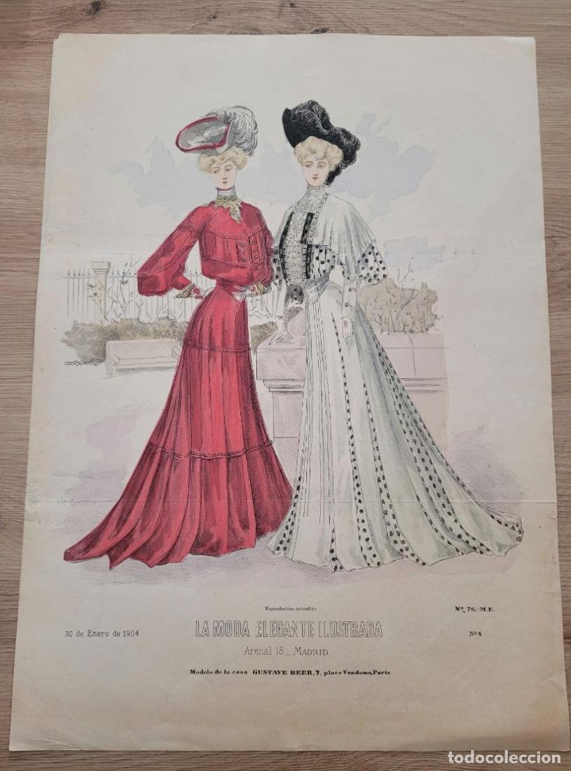 Arte: LAMINA ANTIGUA 1904 LA MODA ELEGANTE ILUSTRADA FIGURIN COLOR GUSTAVE BEER PARIS. 37.5X27cm ESPA&Ntilde;A SP