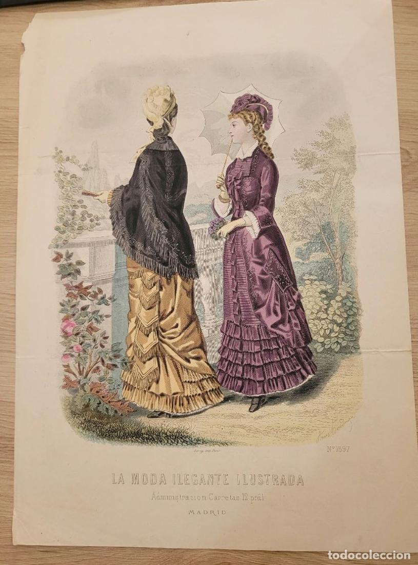 Arte: LAMINA ANTIGUA 1880 LA MODA ELEGANTE ILUSTRADA FIGURIN COLOR N 1597 POLIZON. 37.5X27cm ESPA&Ntilde;A SPAIN