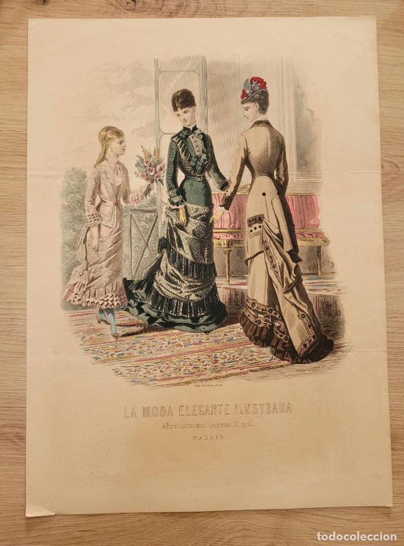 Arte: LAMINA ANTIGUA 1880 LA MODA ELEGANTE ILUSTRADA FIGURIN COLOR POLIZON NI&Ntilde;A. 37.5X27cm ESPA&Ntilde;A SPAIN