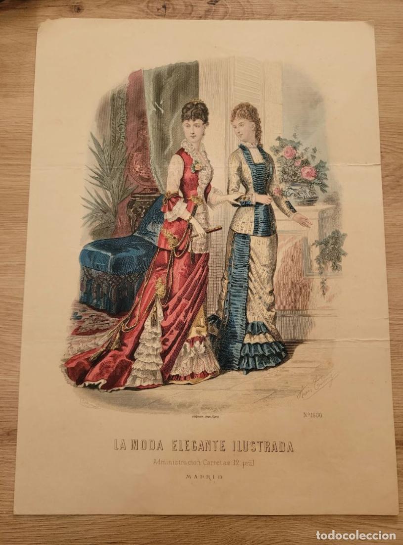 Arte: LAMINA ANTIGUA 1880 LA MODA ELEGANTE ILUSTRADA FIGURIN ANAIS TOUDOUZE N 1600. 37.5X27cm ESPA&Ntilde;A SPAIN