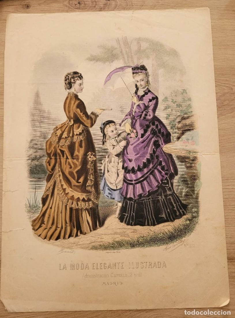 Arte: LAMINA ANTIGUA 1880 LA MODA ELEGANTE ILUSTRADA FIGURIN ANAIS TOUDOUZE N 1600. 37.5X27cm ESPA&Ntilde;A SPAIN