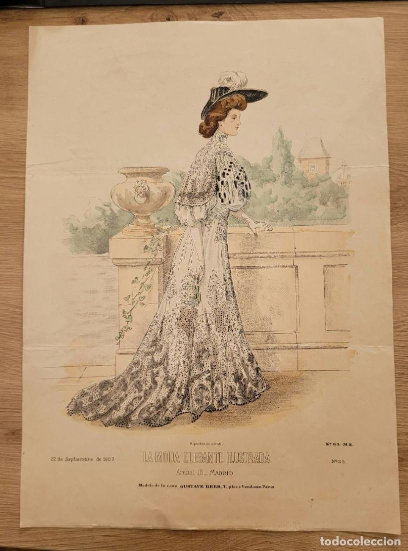 Arte: LAMINA ANTIGUA 1903 LA MODA ELEGANTE ILUSTRADA FIGURIN COLOR GUSTAVE BEER PARIS. 37.5X27cm ESPA&Ntilde;A SP