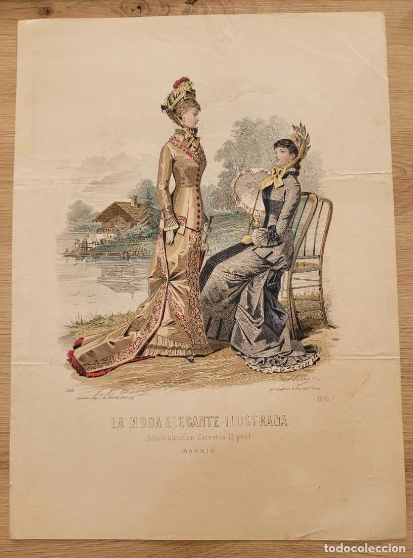Arte: LAMINA ANTIGUA 1880 LA MODA ELEGANTE MADRID CARRETAS LAGO CHALET. 37.5X27cm ESPA&Ntilde;A SPAIN