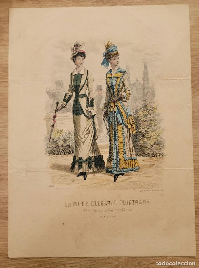 Arte: LAMINA ANTIGUA 1880 LA MODA ELEGANTE ILUSTRADA FIGURIN COLOR N 1523 POLIZON. 37.5X27cm ESPA&Ntilde;A SPAIN