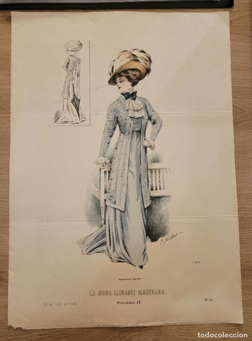Arte: LAMINA ANTIGUA 1908 LA MODA ELEGANTE MADRID PRECIADOS CROQUIS PATRON. 37.5X27cm ESPA&Ntilde;A SPAIN