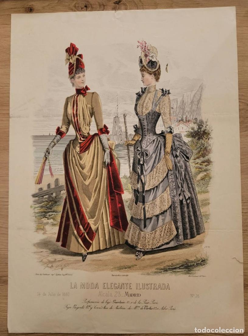 Arte: LAMINA ANTIGUA 1887 LA MODA ELEGANTE ILUSTRADA FIGURIN JULES DAVID FARO N 26. 37.5X27cm ESPA&Ntilde;A SPAIN